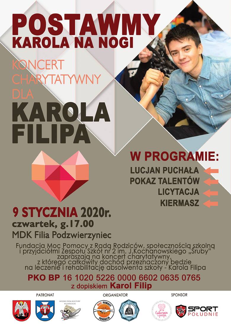 Koncert charytatywny dla Karola Filipa, który złamał kręgosłup w Szwecji. Organizuje go Zespołu Szkół nr 2 w Łańcucie
