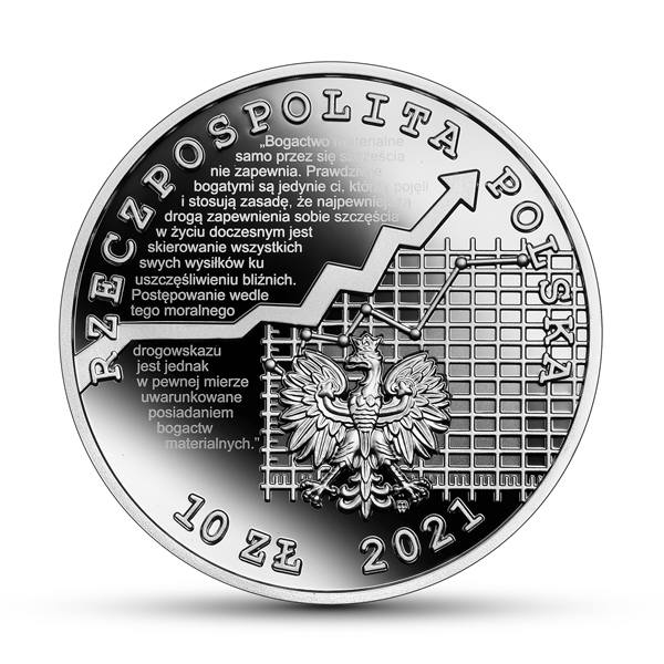 Kolekcjonerska moneta Narodowego Banku Polskiego poświęcona Adamowi Krzyżanowskiemu (1873-1963), wybitnemu krakowskiemu ekonomiści