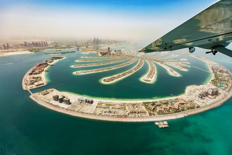 Sztuczna wyspa w Dubaju z lotu ptaka