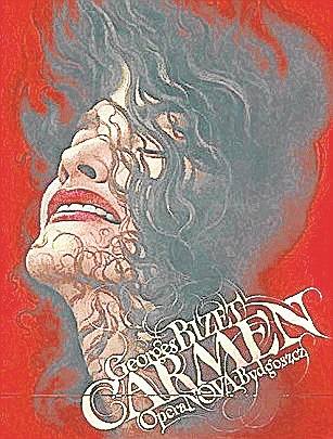 Plakat do opery „Carmen” Georges’a Bizeta, autorstwa Wiesława  Wałkuskiego.