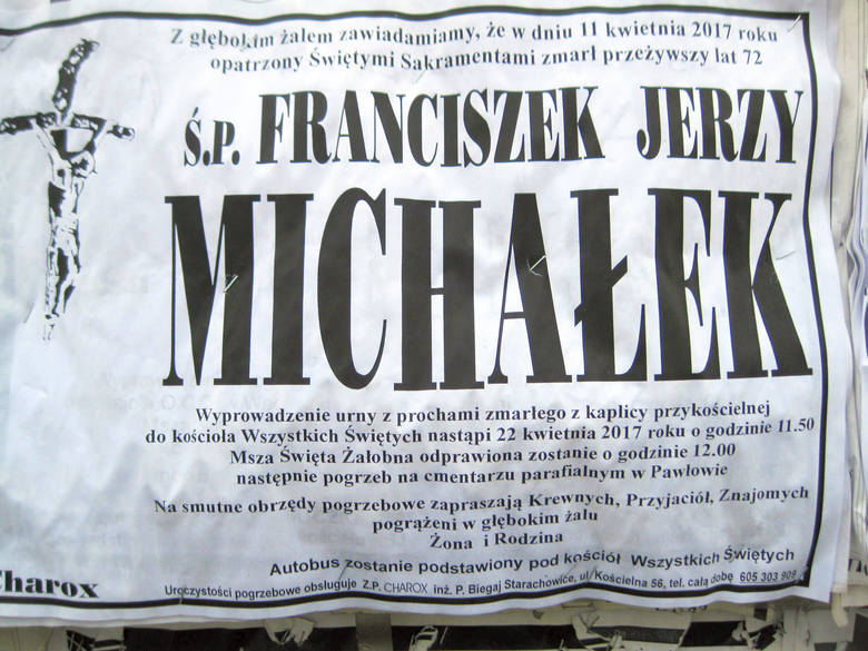 Nekrolog Franciszka Jerzego Michałka. Pogrzeb będzie w sobotę 22 kwietnia o 12.00 w kościele Wszystkich Świętych w Starachowicach