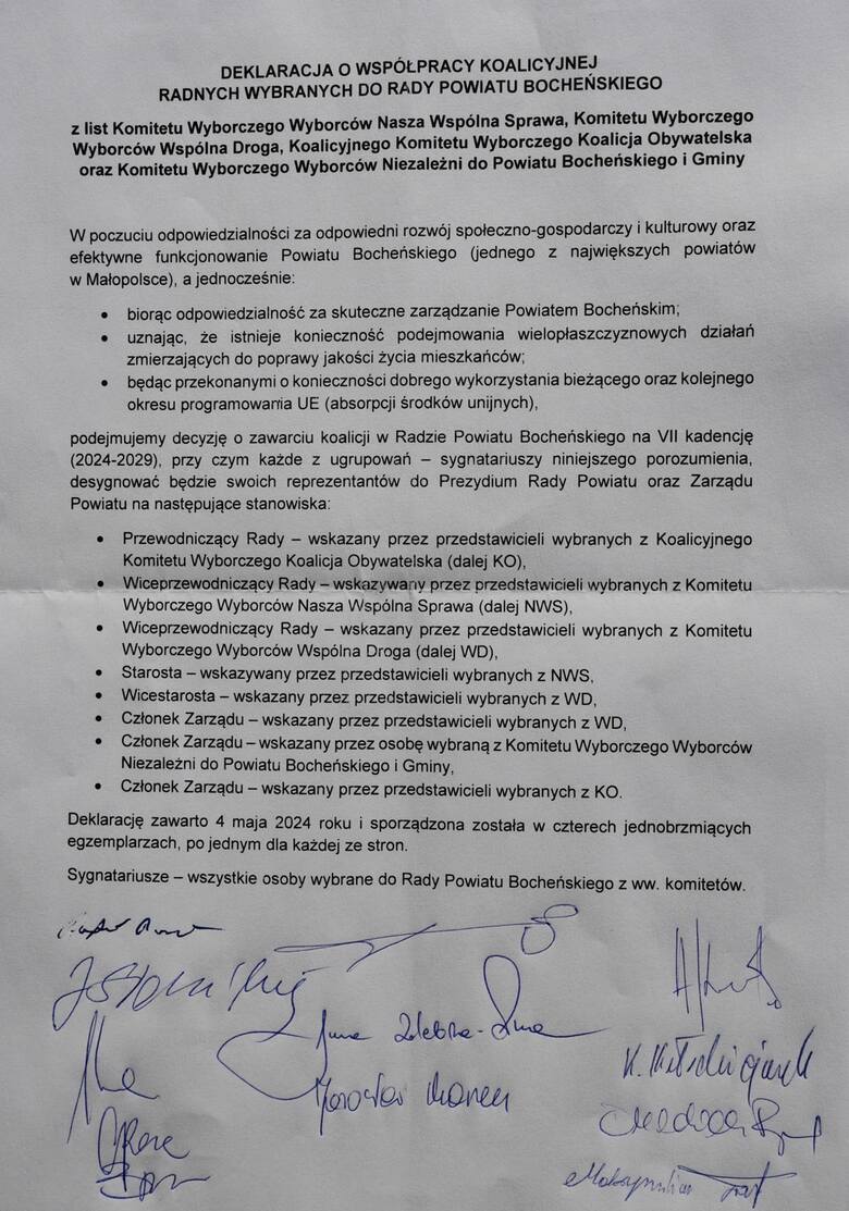 Tekst deklaracji o współpracy koalicyjnej