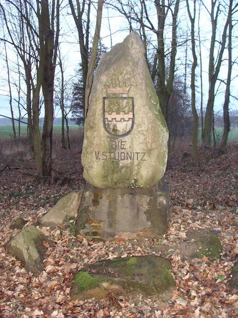Kamień z herbem von Studnitzów.