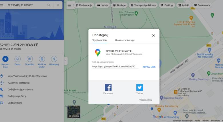 Screen Google Maps - wysyłanie pinezki
