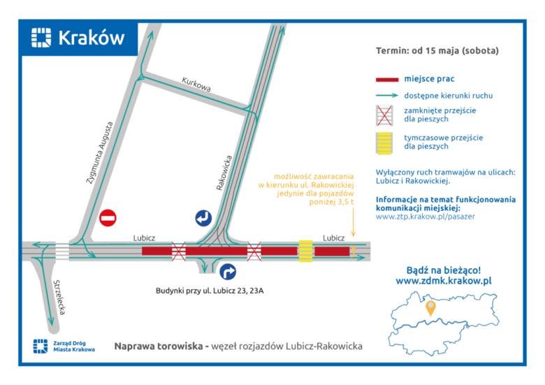 Remont węzła Lubicz-Rakowicka przysporzy kierowcom a przede wszystkim pasażerom sporo problemów w poruszaniu się po centrum Krakowa