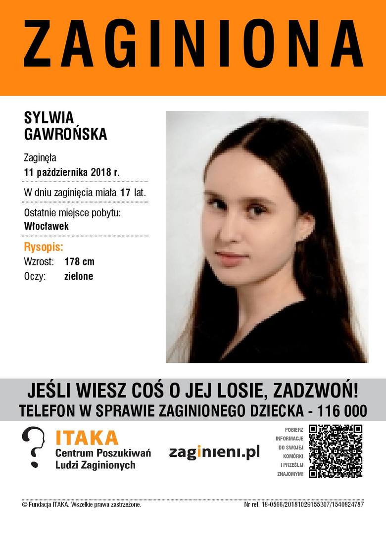 11 października zaginęła Sylwia Gawrońska z Włocławka. 17-latka może potrzebować pilnej pomocy!