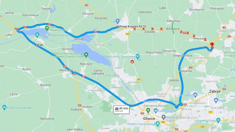 Objazd dla uczestników ruchu drogowego do Bytomia oraz do Opola został wyznaczony następującymi drogami: DK 78 – A1 – A4 – DK 40