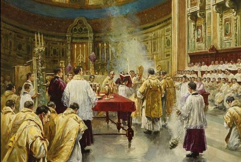 Msza Krzyżma świętego poprzedza Triduum Paschalne. Podczas tej mszy kapłani święcą oleje i odnawiają swoje przyrzeczenia. Na fotografii, msza krzyżma