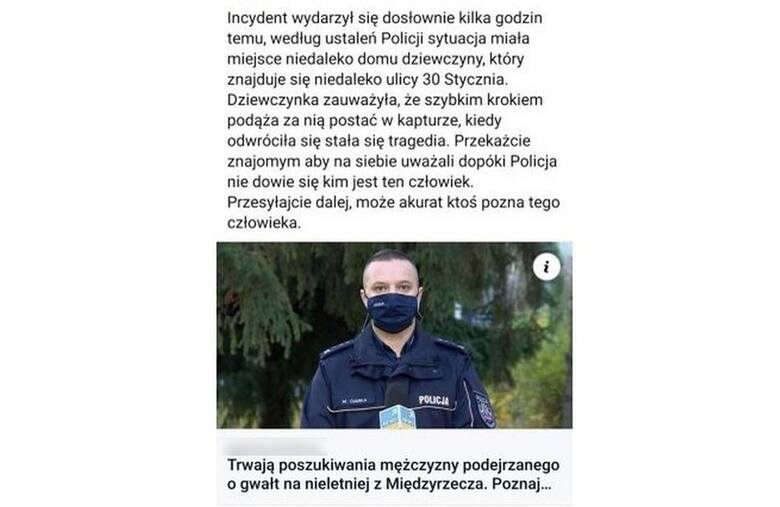 Gwałt w Międzyrzeczu to fake news. Policja ostrzega: nie klikaj w podejrzany link!