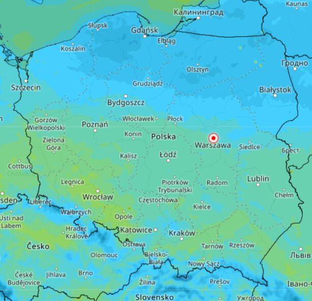 Przewidywalna mapa temperatur dla Polski na czwartek 08.12