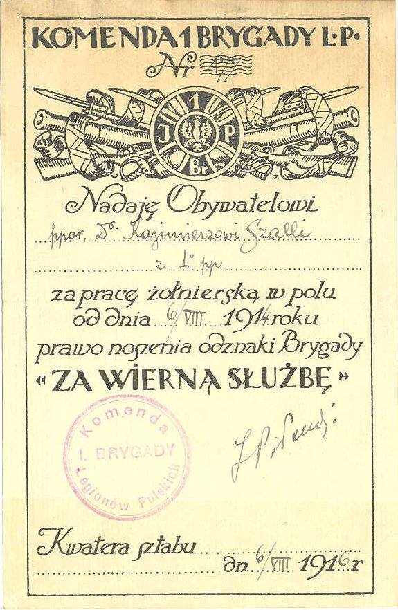 Nadanie Kazimierzowi Piotrowi odznaki "Za wierną służbę" 1916 r.