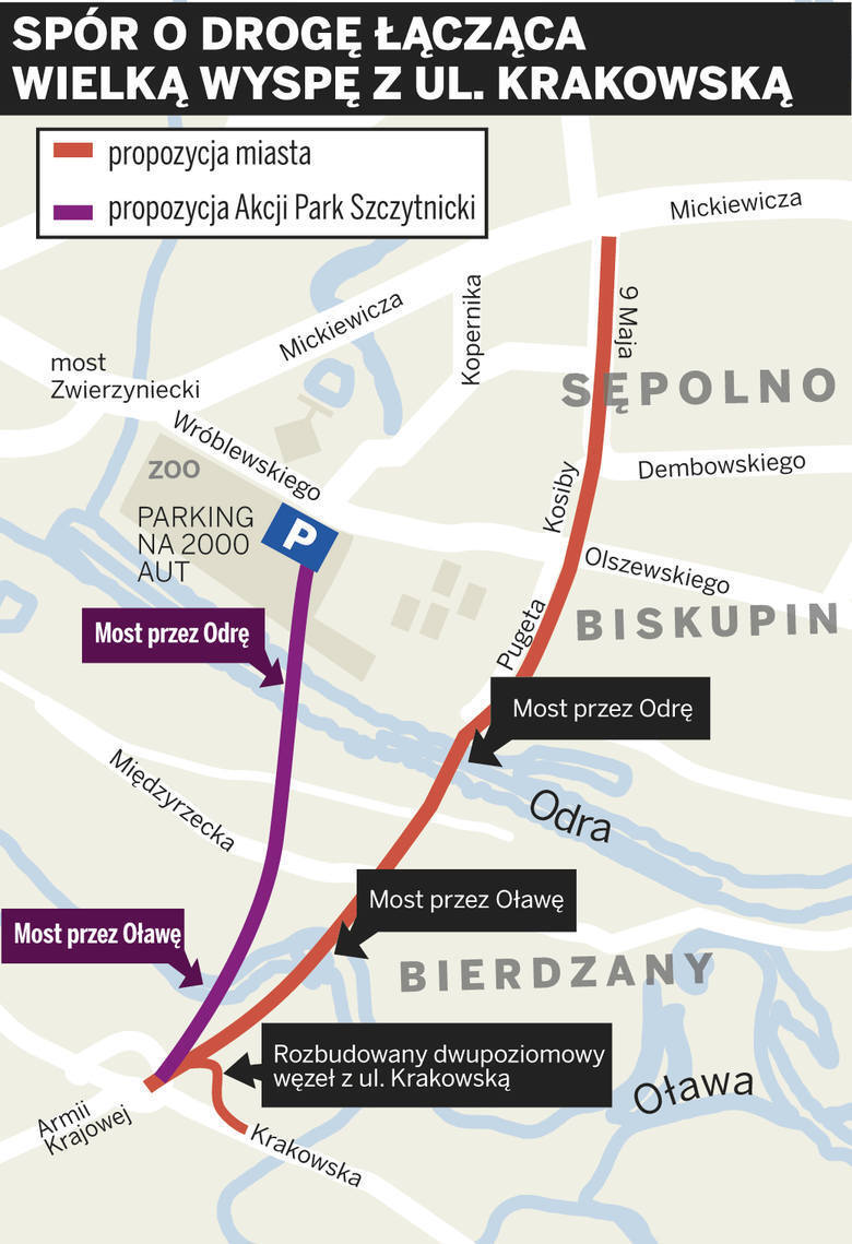 Alternatywny przebieg nowej drogi, proponowany przez nowych radnych osiedlowych , infografika Maciej Dudzik