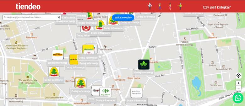 Na mapie od Tiendeo.pl można sprawdzić i dodać informacje na temat kolejek do sklepów.