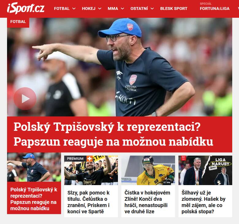 Czołówka portalu iSport.cz
