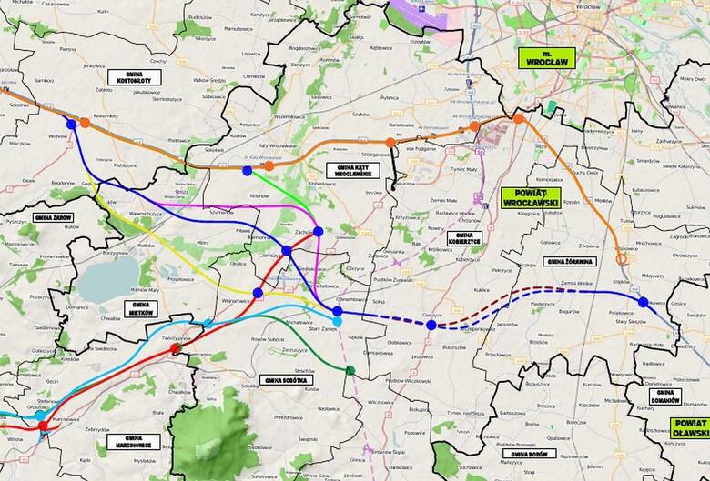 Rozwiązania przebudowy A4 pod Wrocławiem oraz wpięcia nowej drogi S5 Wrocław - Świdnica - Bolków do nowego układu drogowego. Wszystkie warianty na jednej