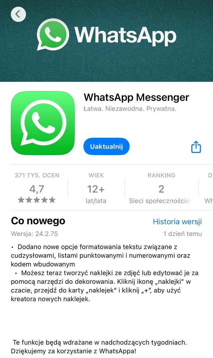 WhatsApp w App Store