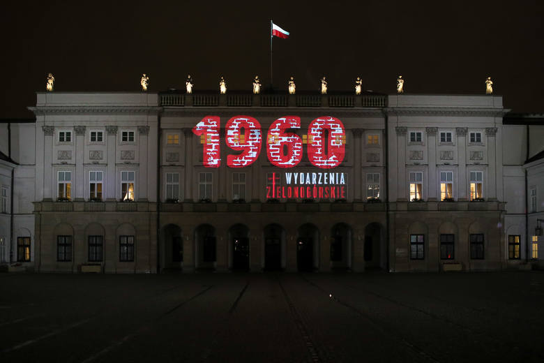 60. rocznica Wydarzeń Zielonogórskich. Wyjątkowa iluminacja na fasadzie Pałacu Prezydenckiego