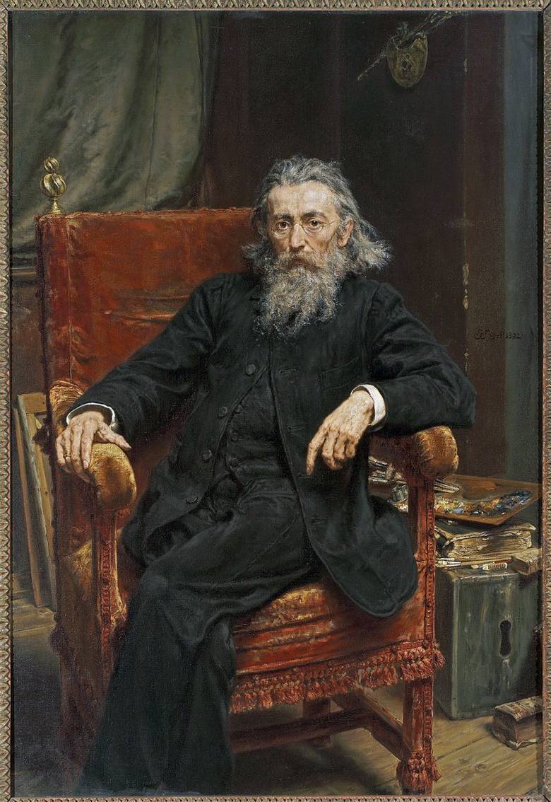 Franciszek Józef w krakowskiej pracowni Jana Matejki. Akwarela Juliusza Kossaka z 1881 r.