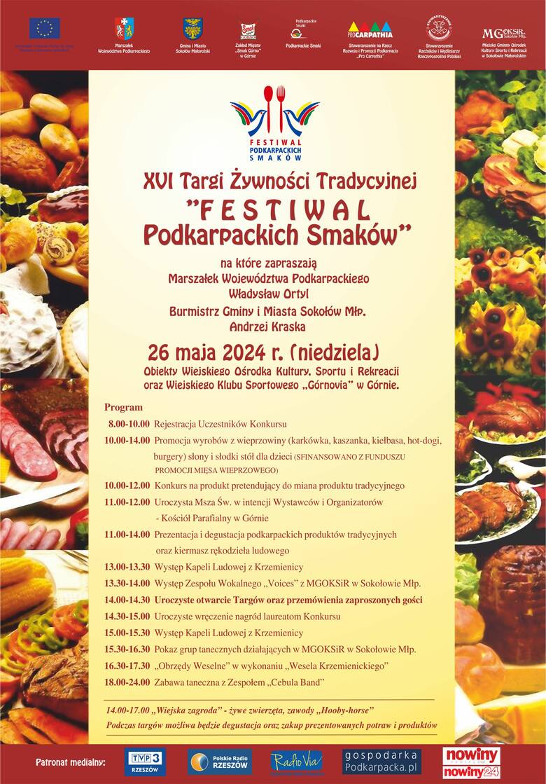 Nasz Patronat. XVI Targi Żywności Tradycyjnej  „Festiwal Podkarpackich Smaków” w Górnie odbędą się 26 maja