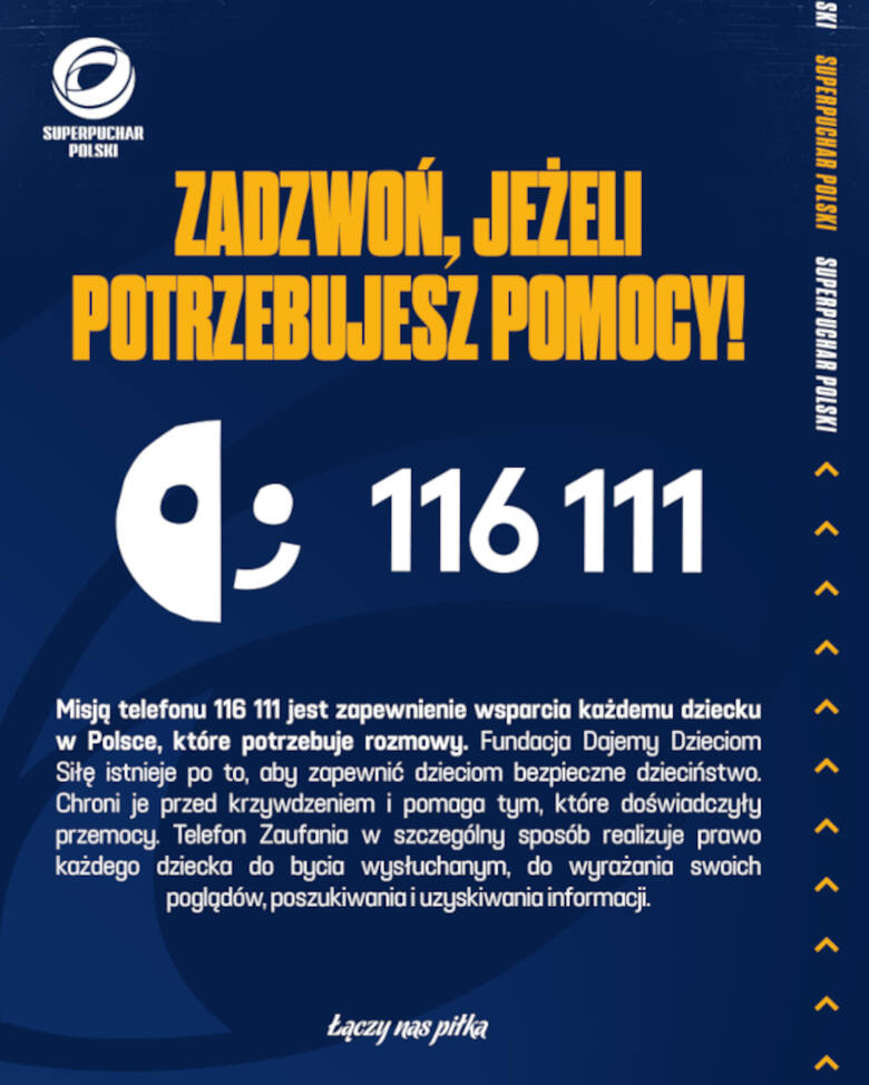 Wyjątkowa inicjatywa PZPN-u promująca Telefon Zaufania podczas Superpucharu Polski 