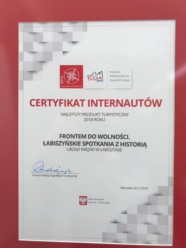 Łabiszyńskie Spotkania z Historią otrzymały certyfikat internautów na najlepszy produkt turystyczny 2018 roku 