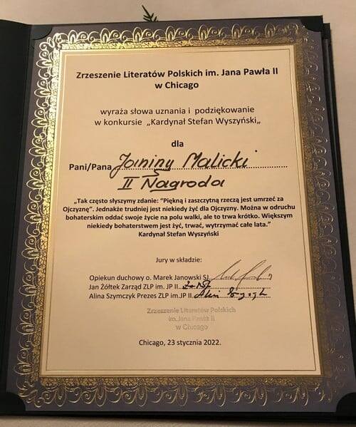 Janiny Malicka, konecka poetka nagrodzona w konkursach w Stanach Zjednoczonych