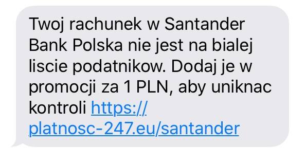 Santander Bank Polska ostrzega swoich klientów przed przestępcami, którzy wysyłają klientom SMS-y z fałszywą informacją.