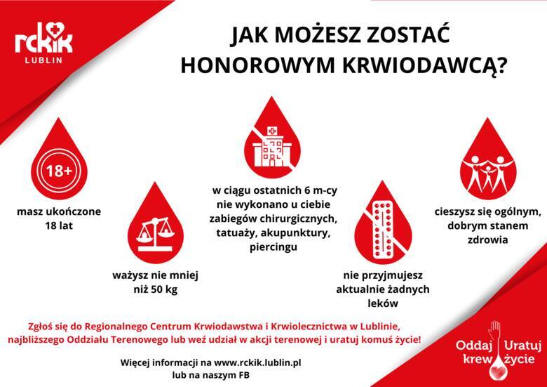 W RCKIK zaczyna brakować krwi! Sprawdź gdzie odbędą się terenowe akcje poboru krwi w województwie lubelskim! <ul>