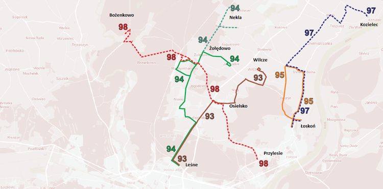 Tak prezentuje się mapa nowych międzygminnych linii autobusowych