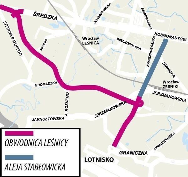 Oś Zachodnia. Kierowcy jadący z Wrocławia w kierunku Lubina czy Legnicy, z ul. Kosmonautów będą mogli skręcić w lewo, w Aleję Stabłowicką. Następnie