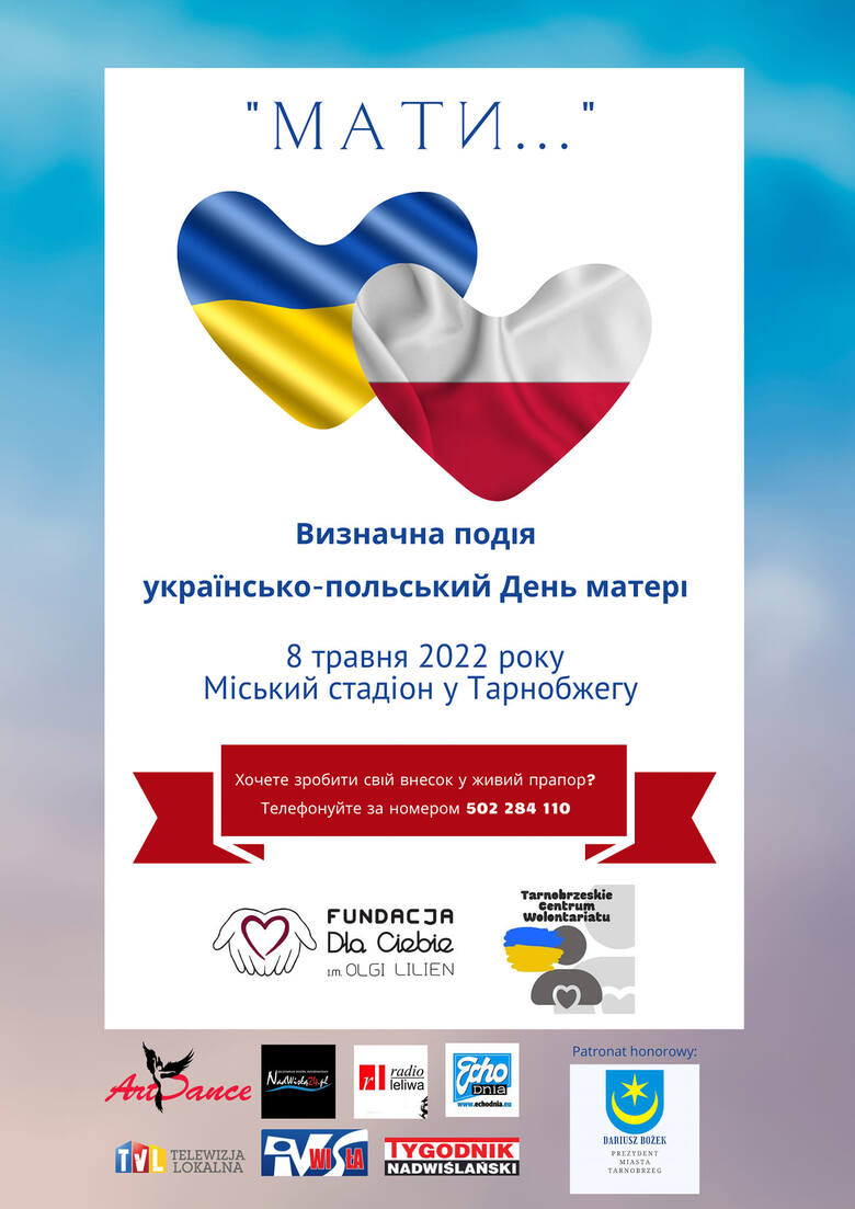 Ukraiński Dzień Matki w niedzielę, 8 maja w Tarnobrzegu. Będzie kiermasz ciast i pierogów, a na stadionie sportowym żywe flagi