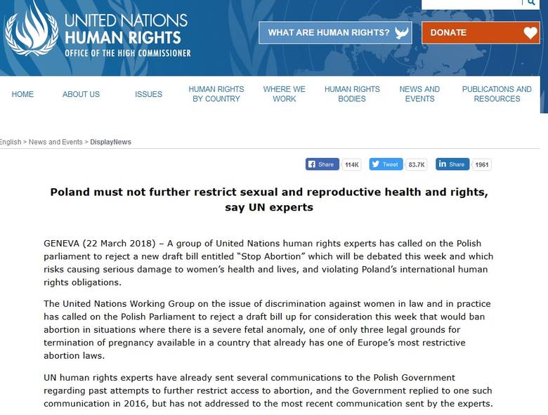 Eksperci ONZ wzywają polski parlament, by zaprzestał ograniczeń prawa w zakresie zdrowia seksualnego i reprodukcyjnego