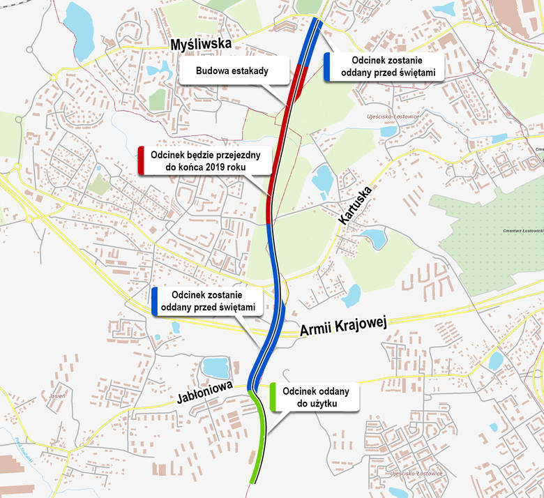 Dwa drogowe odcinki budowanej w Gdańsku trasy Nowej Bulońskiej Północnej mają zostać udostępnione dla ruchu przed Bożym Narodzeniem