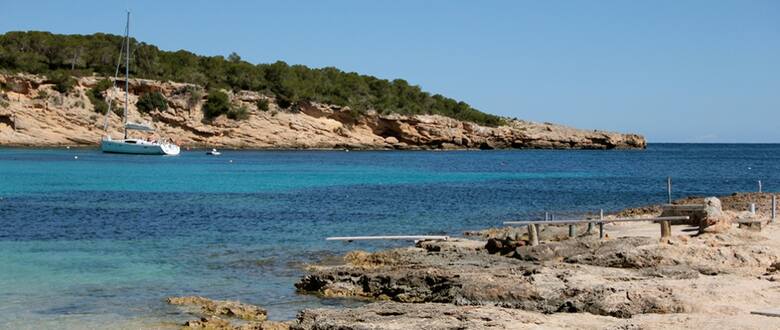 Ibiza i jej Cala Bassa – miejsce dla tych, którzy lubią samotne spacery wśród skał i sosnowego lasu. Miejsce do plażowania też się znajdzie!