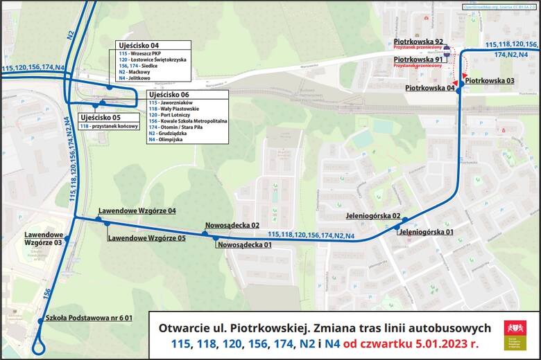 Linie 115, 118, 120, 156, 174, N2, N4: zmiana tras w związku z przedłużeniem ulicy Piotrkowskiej