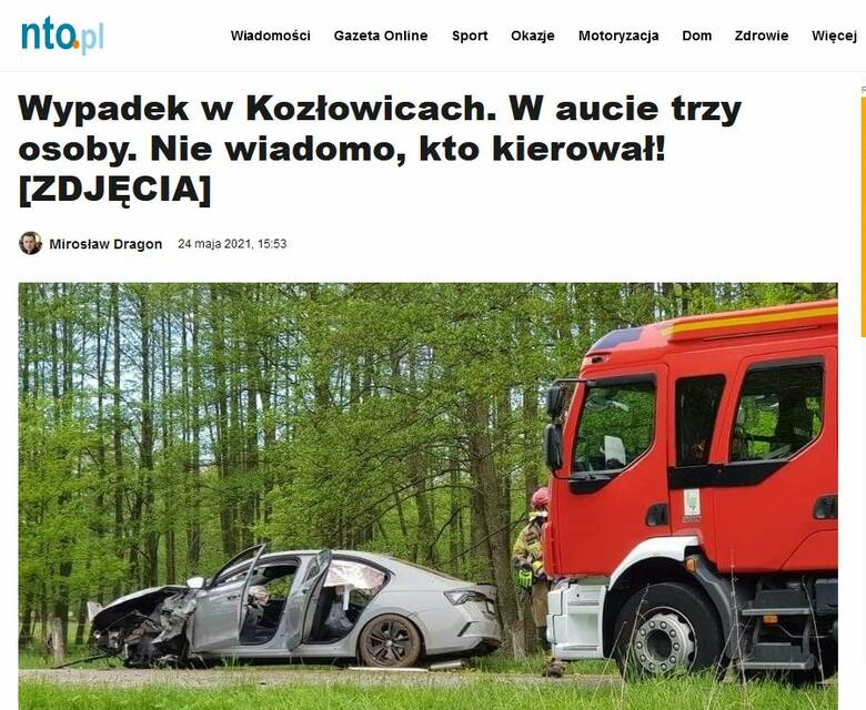 Wypadek sportowej skody octavii RS na drodze Kozłowice – Jamy. W środku było 3 pijanych ludzi.