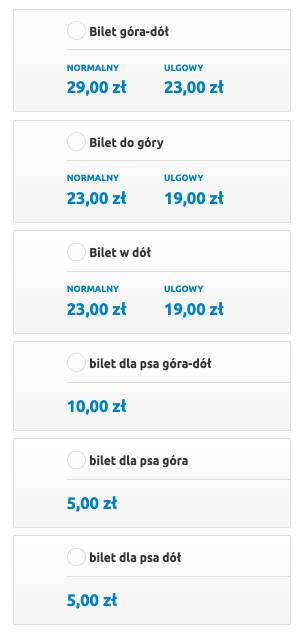 Ceny biletów PKL na przejazdy w Zakopanem.