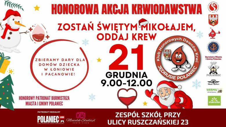 Honorowa Akcja Krwiodawstwa w Połańcu. Będzie też zbiórka darów dla dzieci