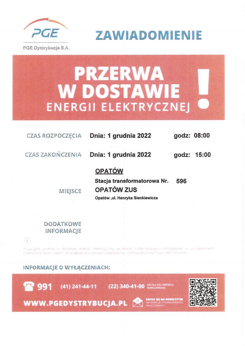 Utrudnienia z obsługą petentów w Starostwie Powiatowym w Opatowie w czwartek, 1 grudnia. Przyczyną będzie przerwa w dostawie prądu