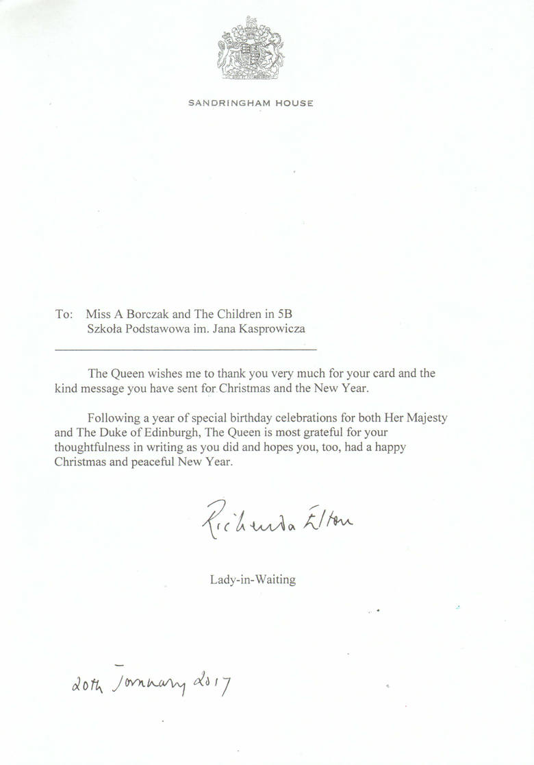 Na listy dzieci z Piotrkowa odpowiedzieli królowa angielska i papież Franciszek