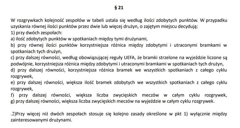 Paragraf 21 "Regulaminu rozgrywek mistrzowskich III ligi gr. IV w sezonie 2019/2020"