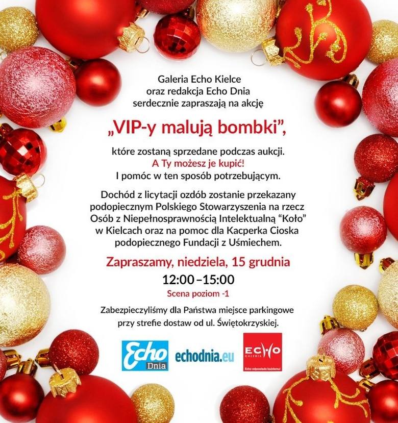 Malowana Niedziela 15 grudnia w Galeria Echo w Kielcach. VIP-y malują bombki, przyjdź, licytuj i pomóż Kacperkowi
