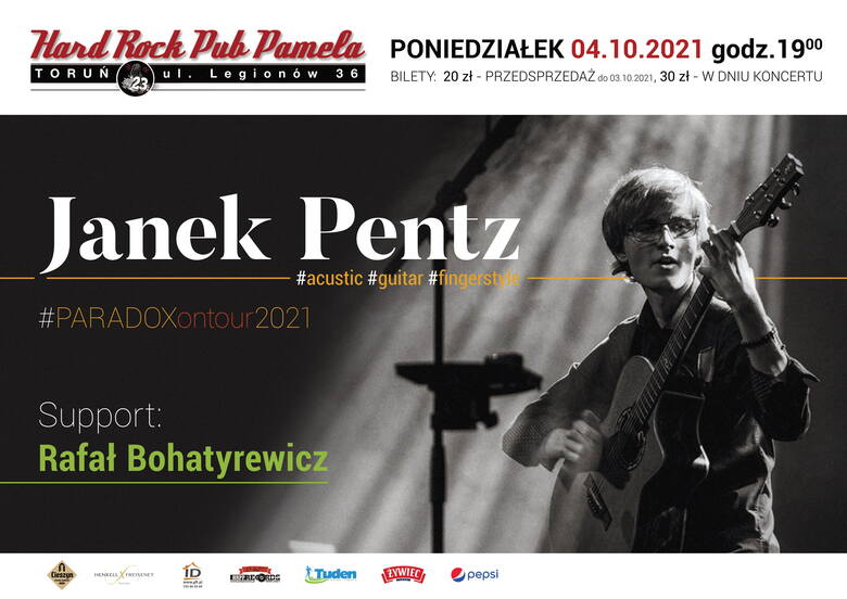 Zapowiedź koncertu w Hard Rock Pub Pamela: Janek Pentz (support Rafał Bohatyrewicz) 