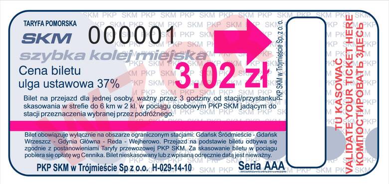 Wprowadzone zostają nowe wzory biletów kartkowych, na których będzie oznaczona trasa: Wejherowo - Gdańsk Śródmieście