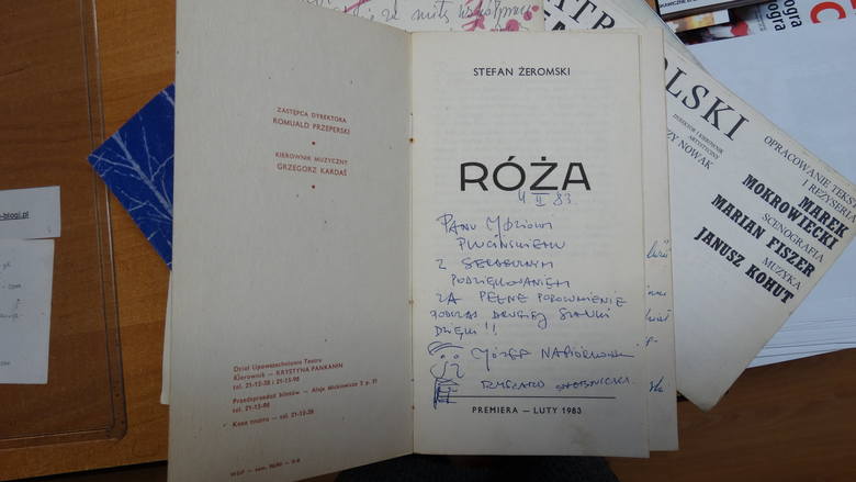 Uznanie za prace Józefa Plucińskiego przy "Róży" od Józefa Napiórkowskiego i Ryszarda  Stobnickiego.