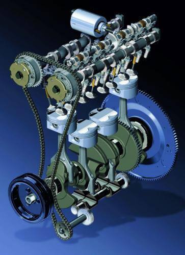 Fot. BMW: System DOHC – dwa wały rozrządu umieszczone są w głowicy. Zawory poruszane są przez bezobsługowe popychacze z hydrauliczną kompensacją luzu.