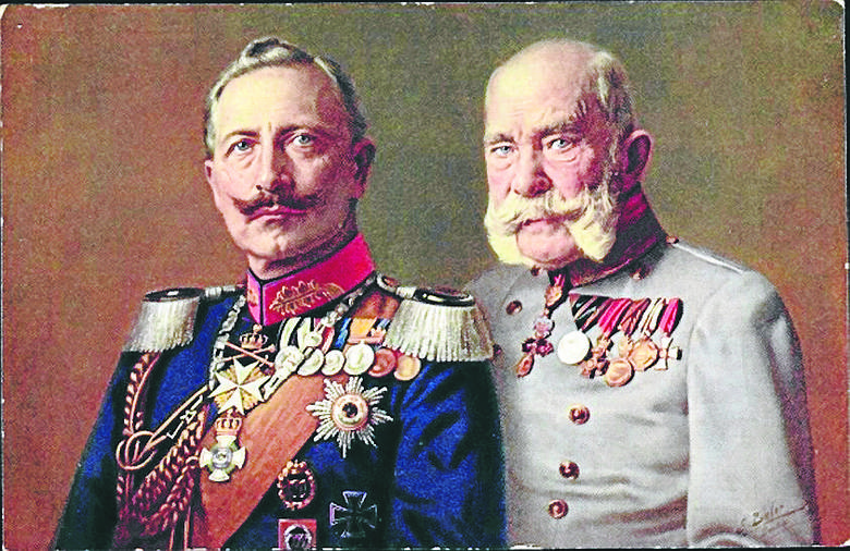 Wilhelm II i Franciszek Józef I, niemiecka pocztówka z okresu I wojny światowej