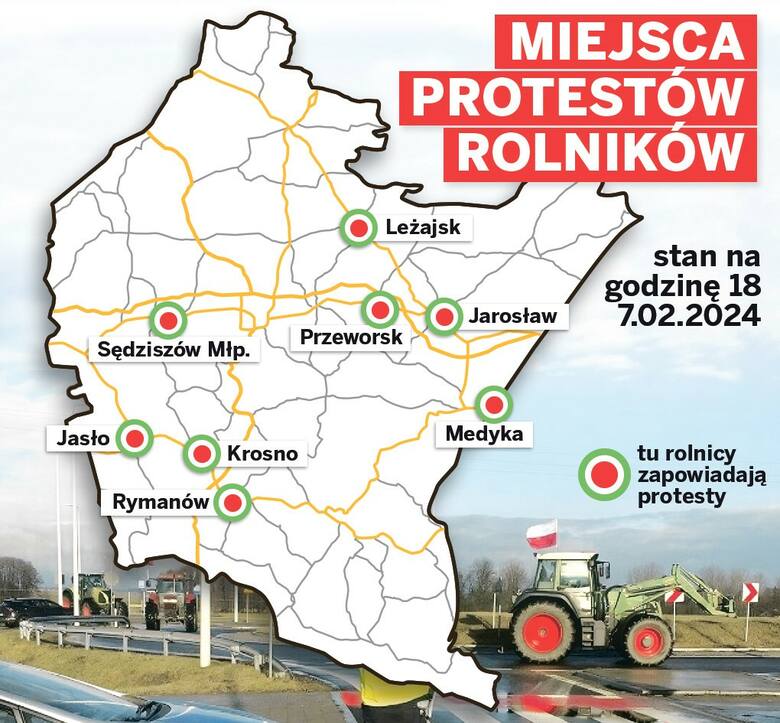 Mapa protestów rolniczych.