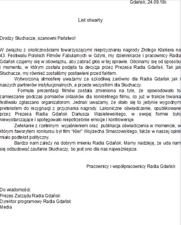 Afera z odwołaniem Złotego Klakiera. Dziennikarze Radia Gdańsk o decyzji prezesa: -Odcinamy się od niej. To miało podtekst polityczny