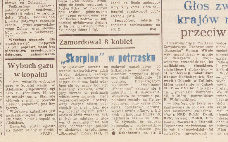 Informacja o zatrzymaniu Skorpiona - Dziennik Bałtycki z 9 czerwca 1983 roku